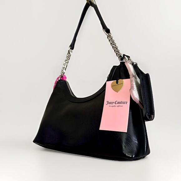 JUICY COUTURE Juicify Shoulder Bag Charms Scottie Dog BLK Liquorice Textured Y2K - Picture 8 of 16